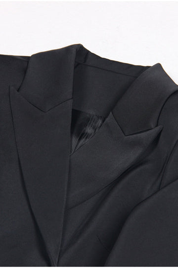 Black 2 Piece Peak Lapel Short Women Formal Suits with Feather